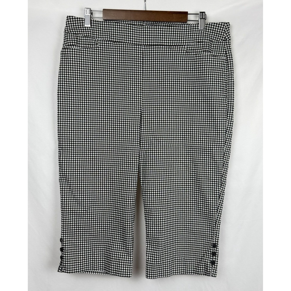 Chico's Brigitte Slim Leg Gingham Capri Pants Sz 2.5 US 14 Black White Stretch